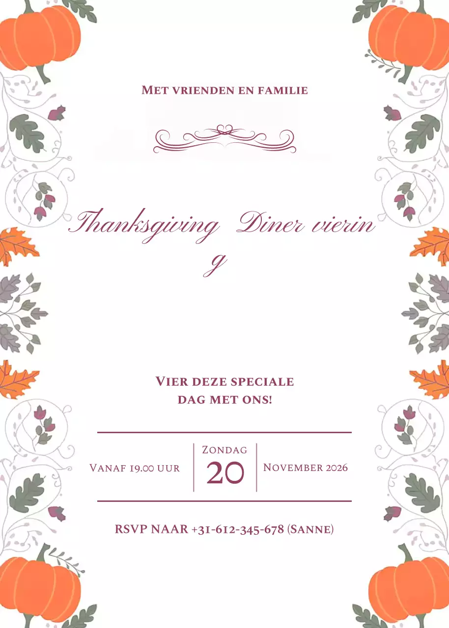 Uitnodiging Thanksgiving Diner