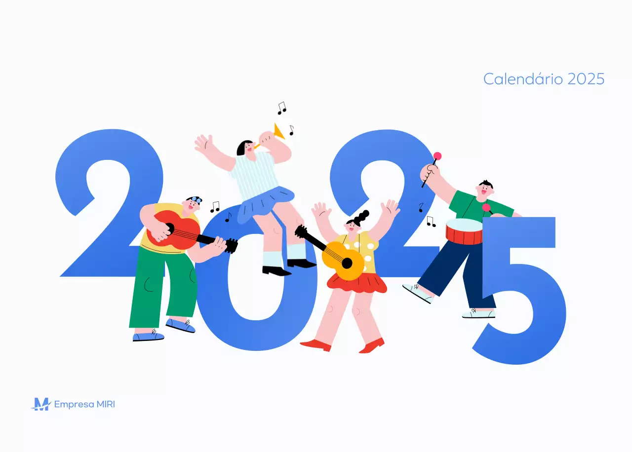 Calendário motivacional com ilustrações energéticas e citações positivas sobre um fundo azul claro