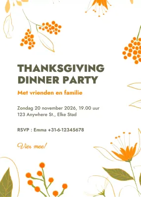Witte oranje bloemenuitnodiging voor Thanksgiving