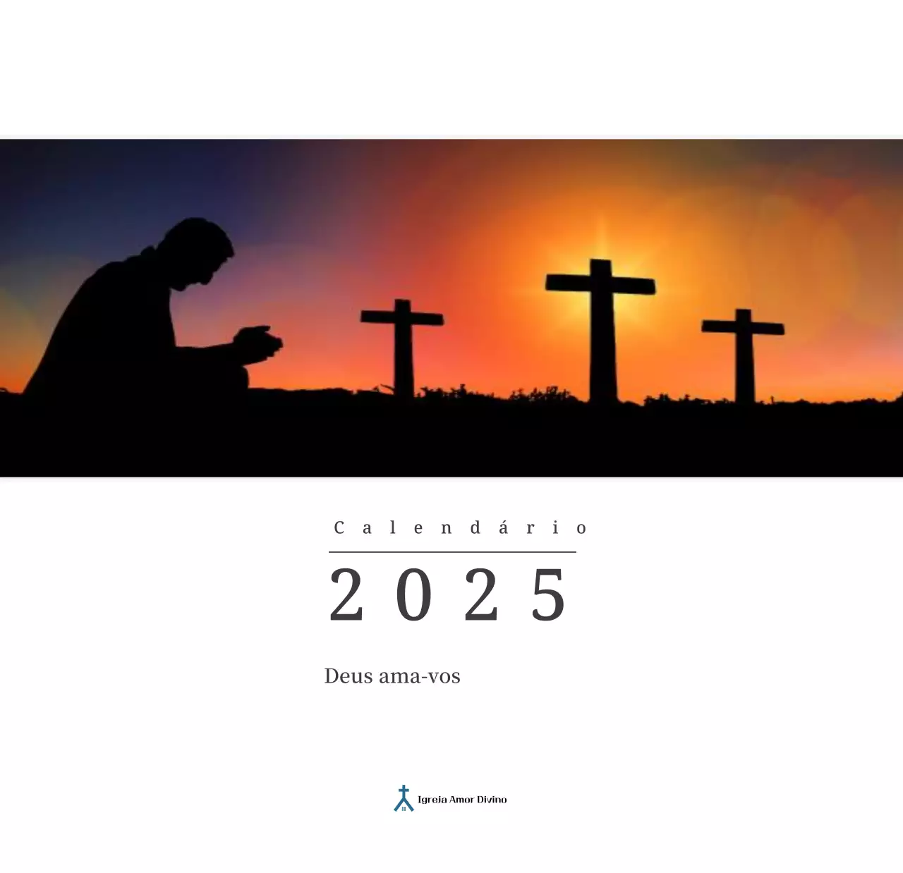 Um calendário concetual fotográfico que apresenta igrejas em pinturas de paisagens