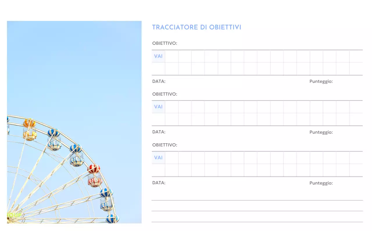 Calendario con foto tracciatore di obiettivi con un tocco di blu