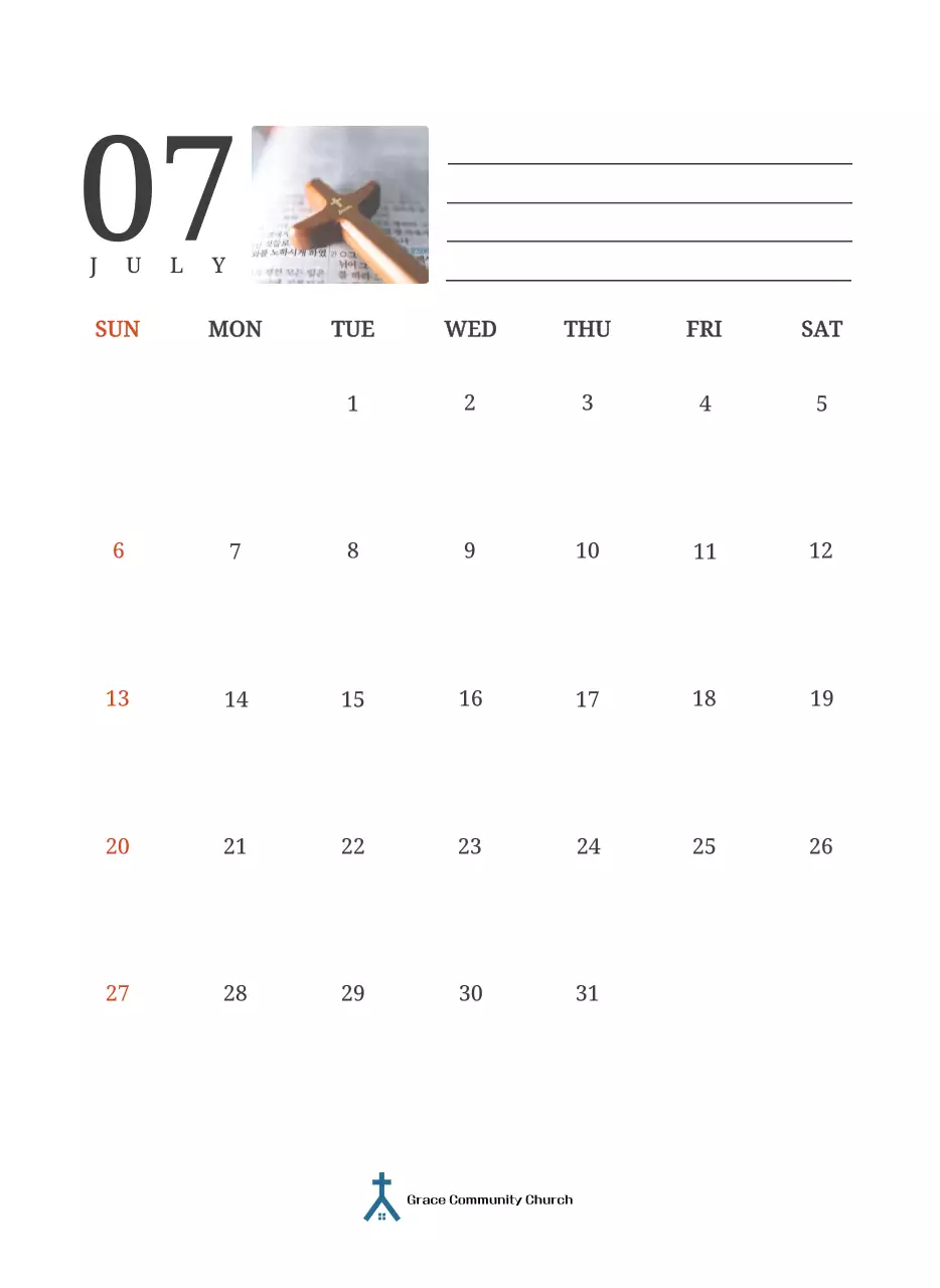 Kalender konsep fotografis yang menampilkan gereja dalam lukisan lanskap