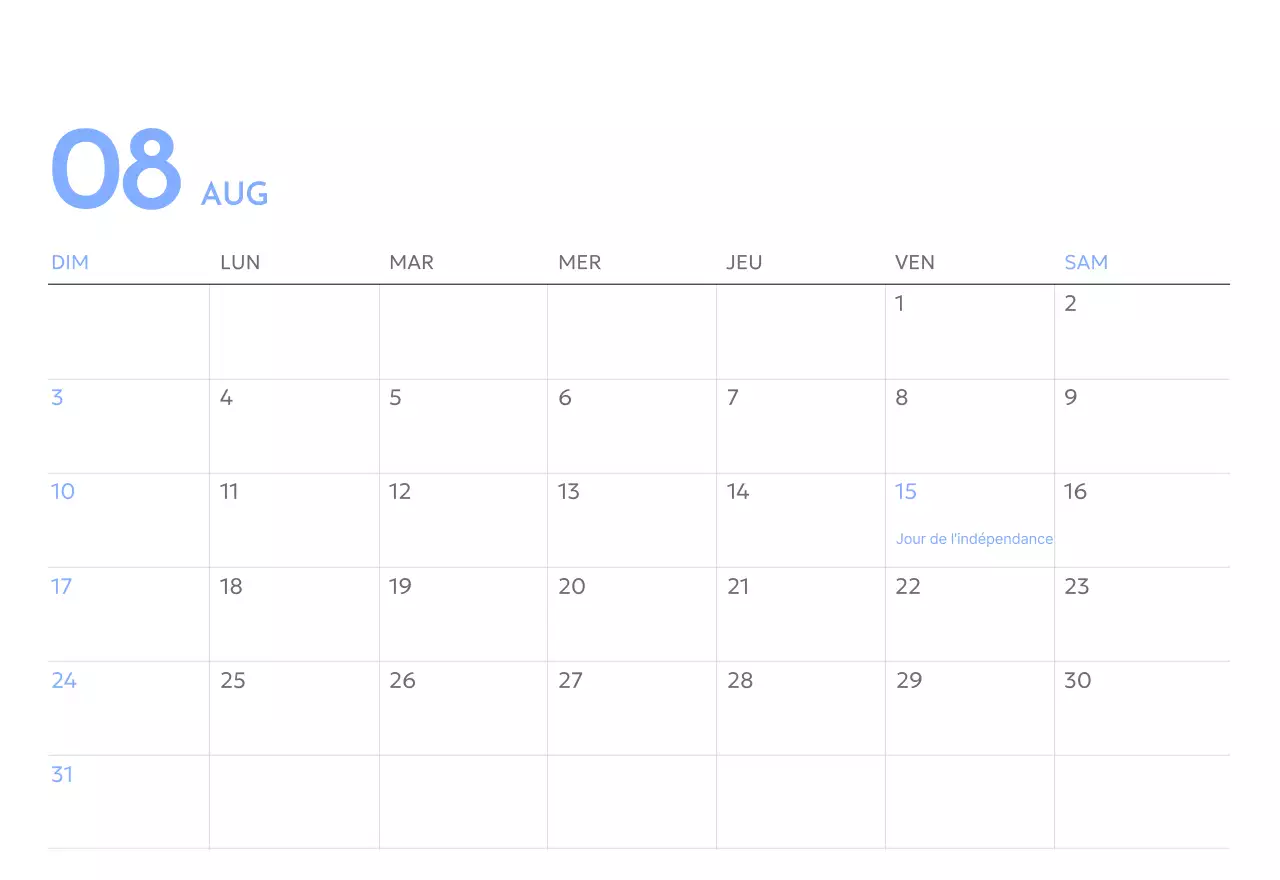 Calendrier photo de suivi des objectifs avec une touche de bleu