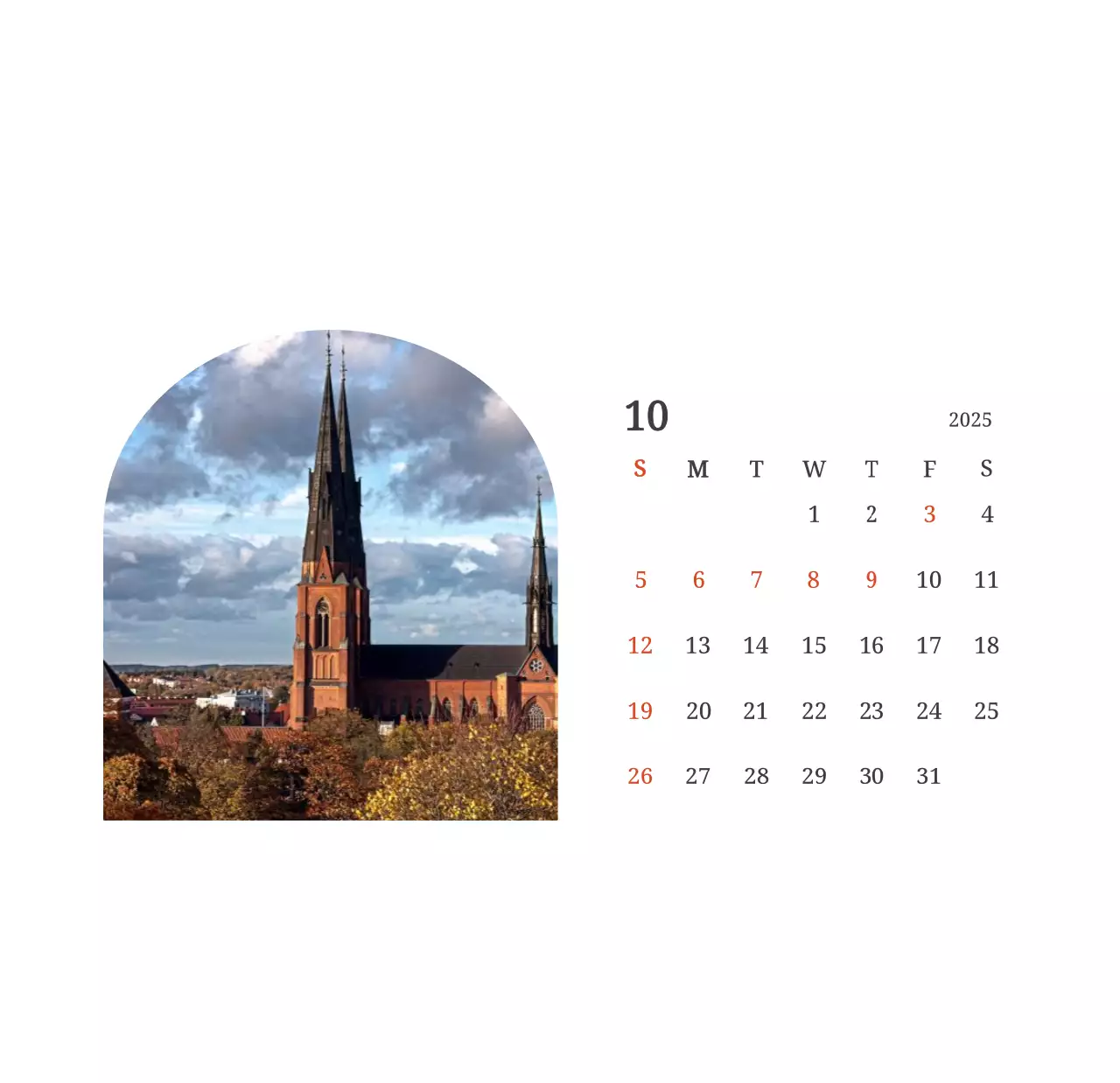 Un calendario conceptual fotográfico con iglesias pintadas en paisajes