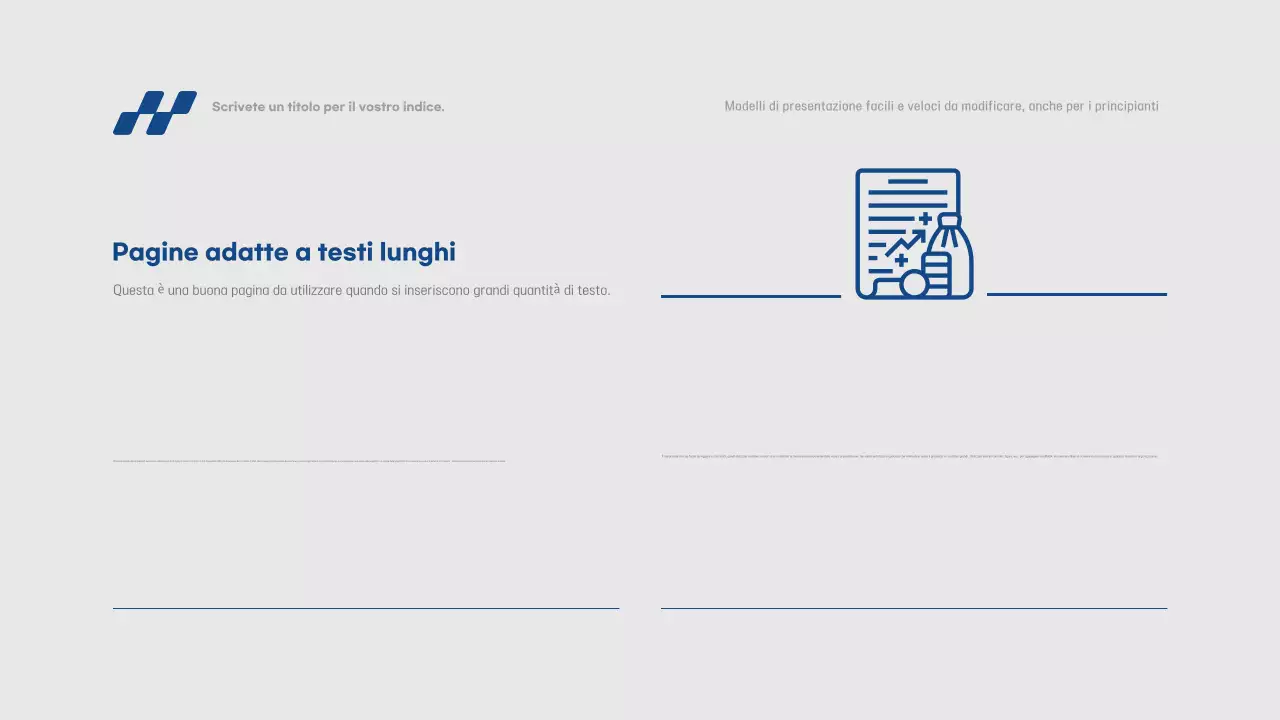 Semplice relazione di presentazione in blu e grigio, facile e veloce da modificare