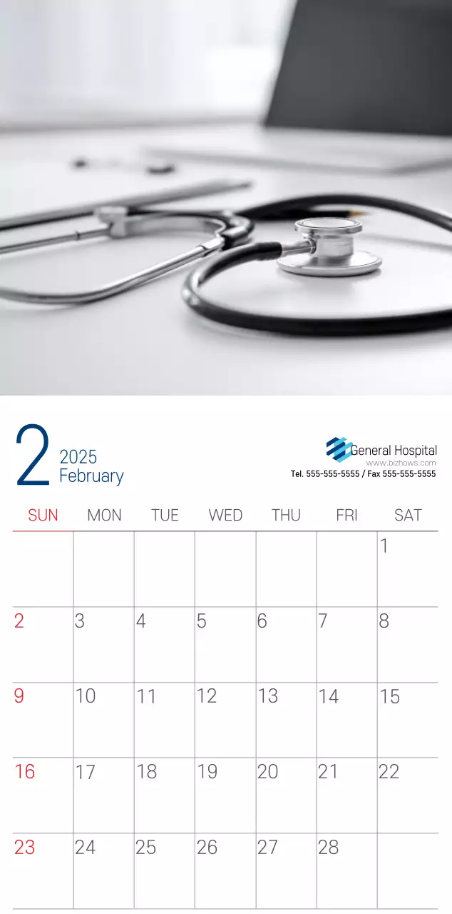 Navy White Simple Hospital Promotional Calendar