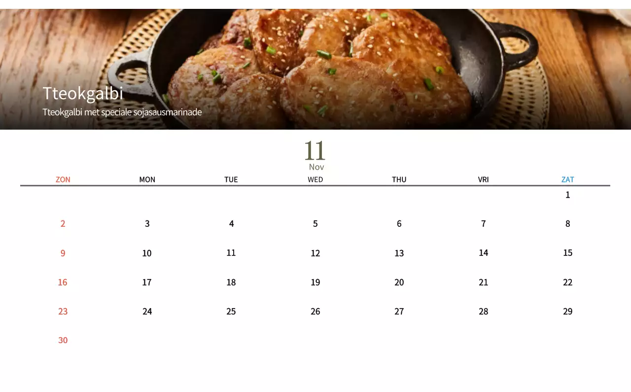 Beige Traditionele Eetkalender