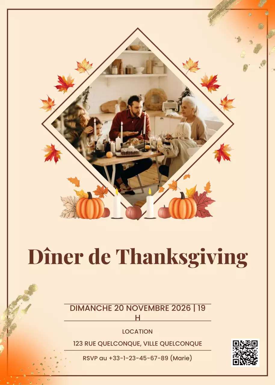 Invitation traditionnelle orange pour Thanksgiving