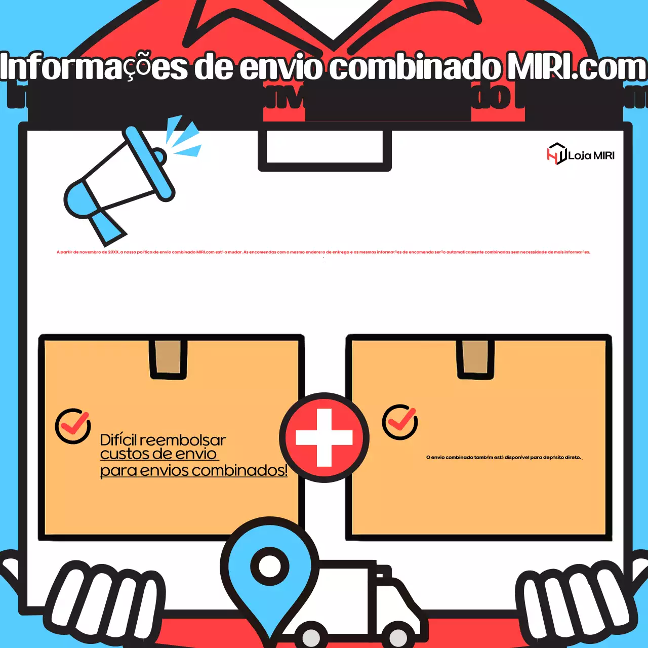Instruções de envio simples em azul claro