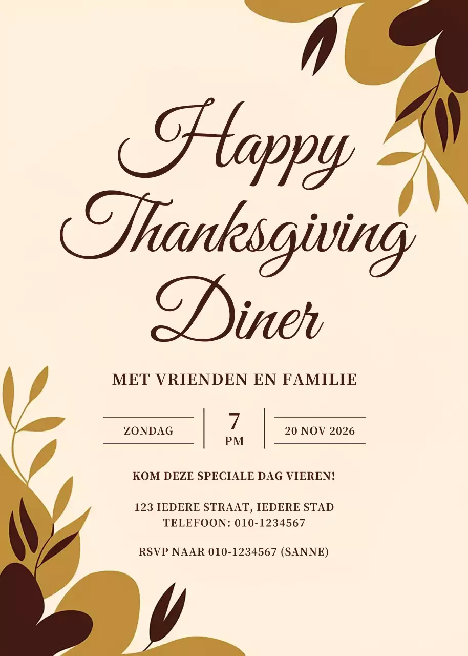 Beige elegante uitnodiging voor Thanksgiving-diner