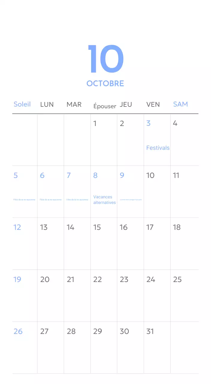 Calendrier photo de suivi des objectifs avec une touche de bleu