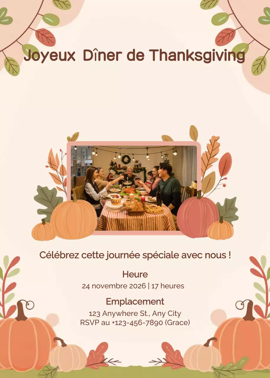 invitation traditionnelle beige pour Thanksgiving