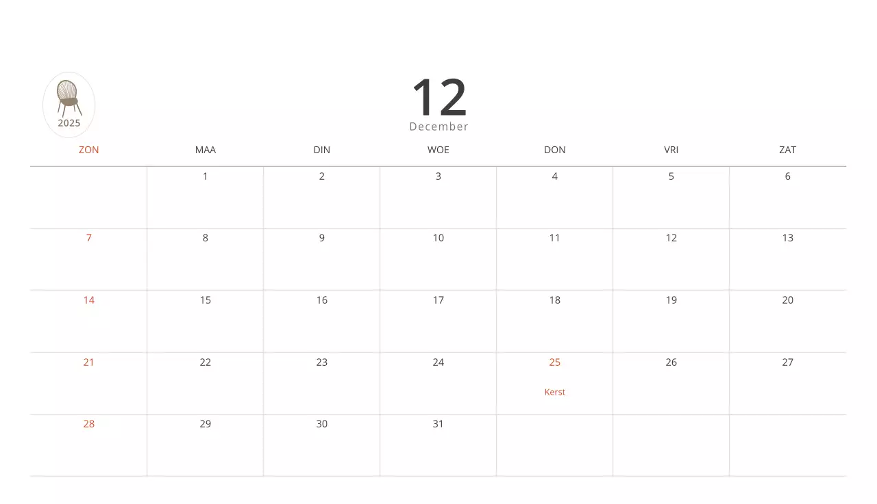 Beige minimalistische interieurkalender