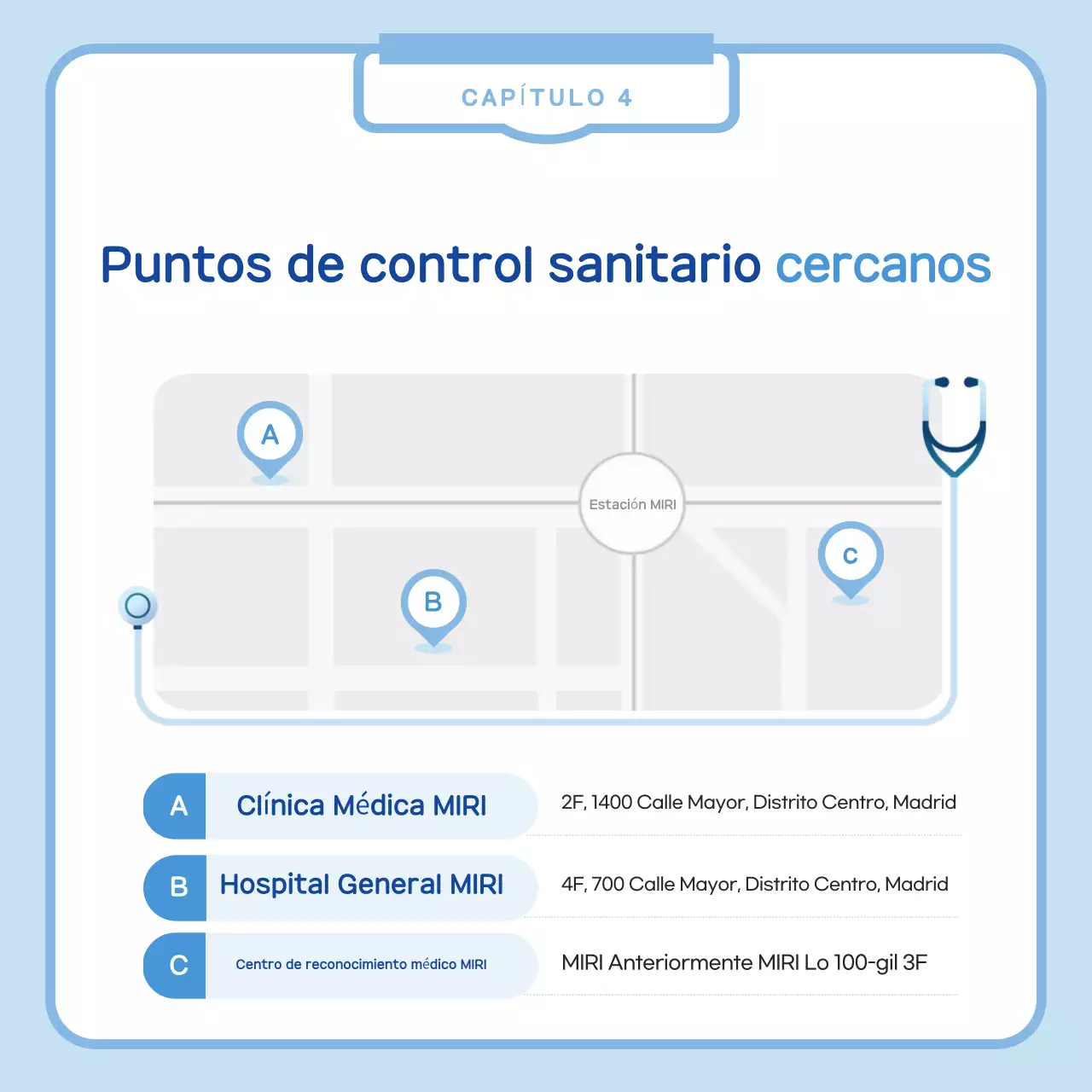 Aviso simple de revisión médica en azul claro