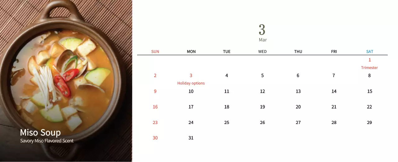 Beige Traditional Food Calendar