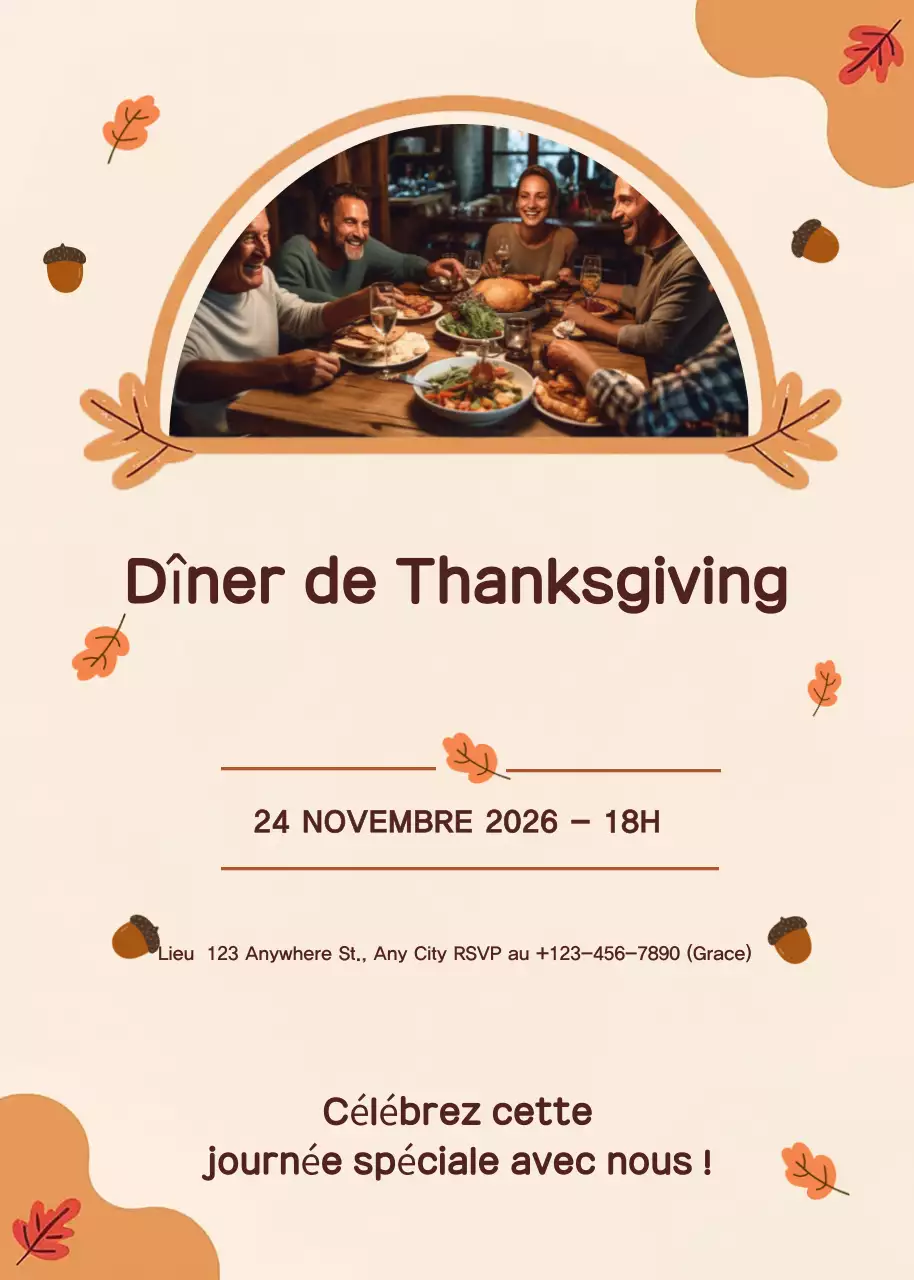 invitation traditionnelle beige pour Thanksgiving