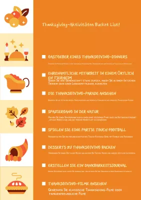 Orange Traditionelle Checkliste für Thanksgiving
