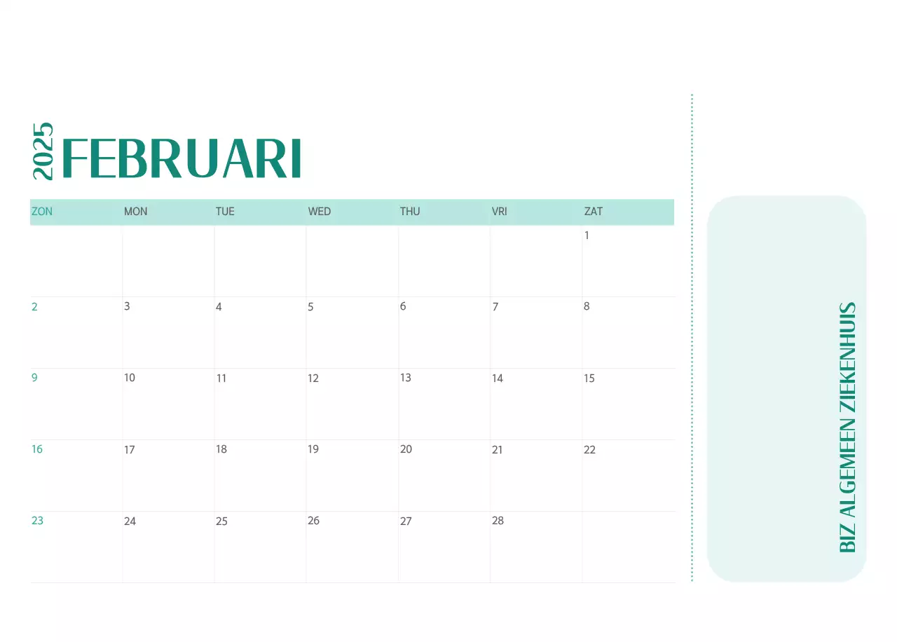 Ziekenhuiskalender in groen fotolijstje