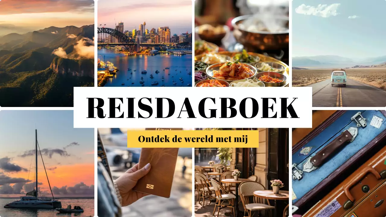 blauw geel esthetisch reisdagboek moderne stijl