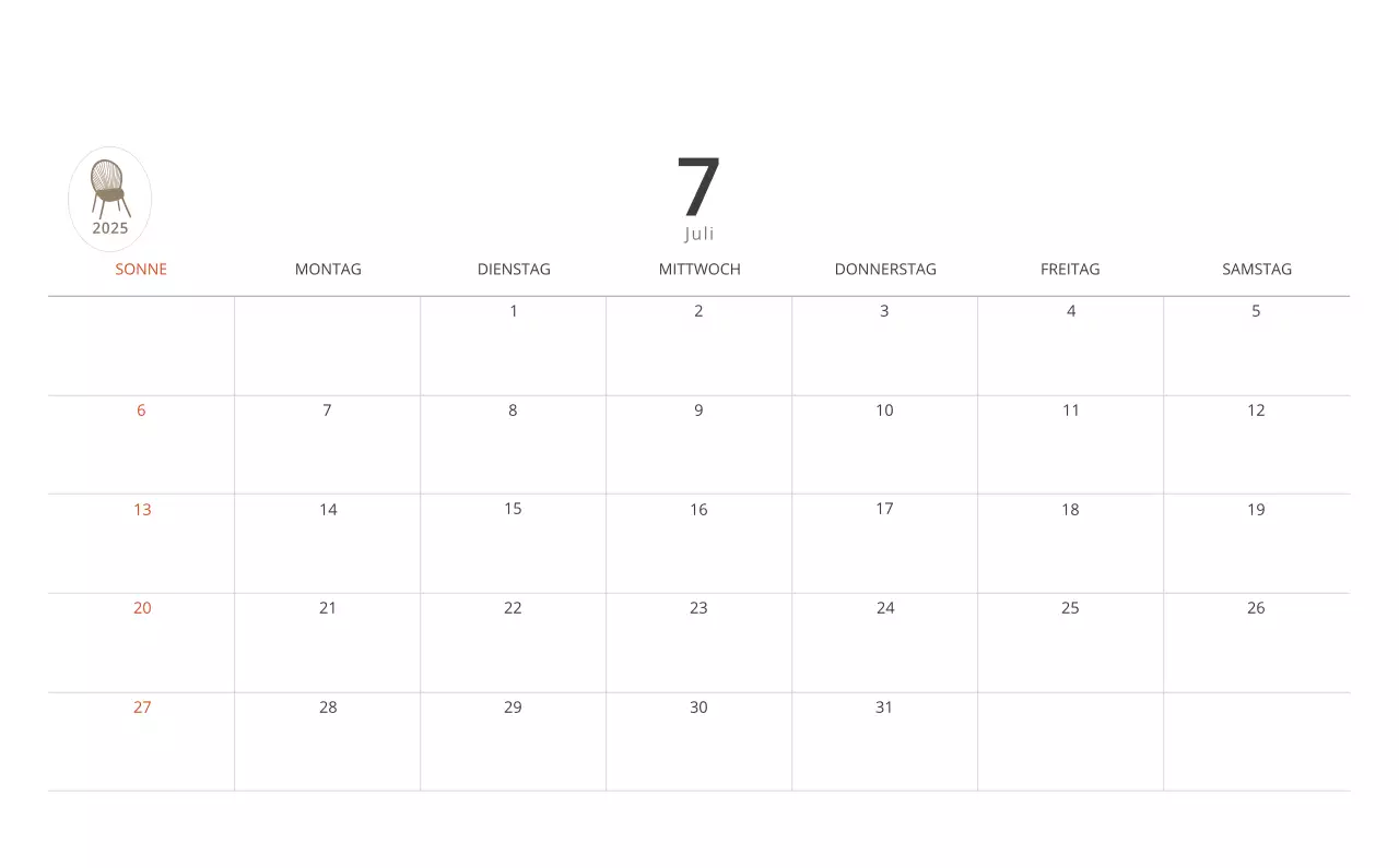 Beigefarbener minimalistischer Innenkalender