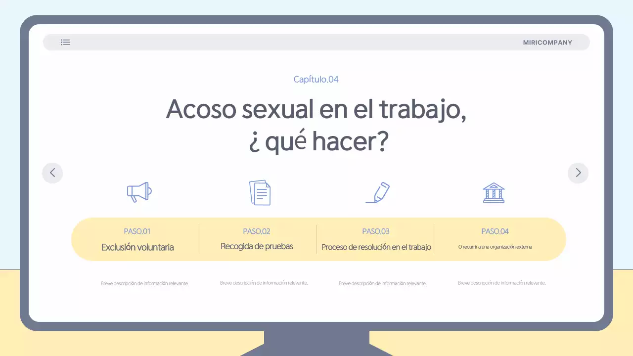 Materiales sencillos y de color azul claro para la formación en prevención del acoso laboral