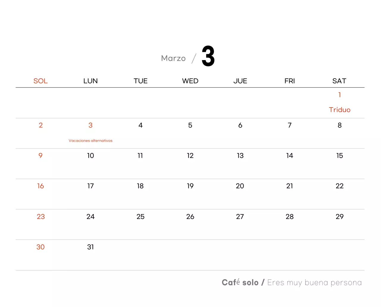 Calendario de café minimalista gris