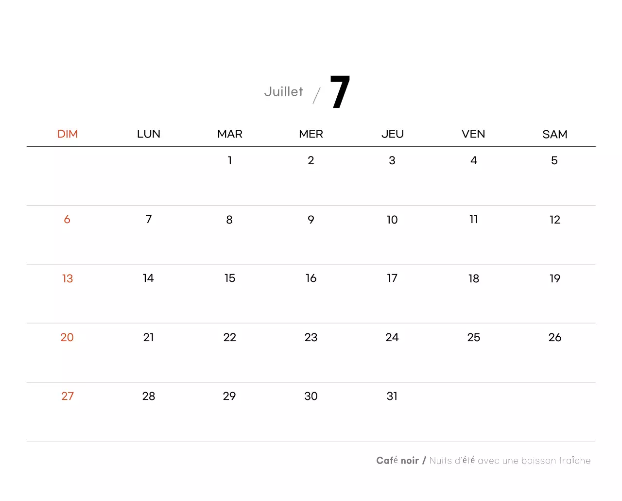 Calendrier minimaliste gris pour le café