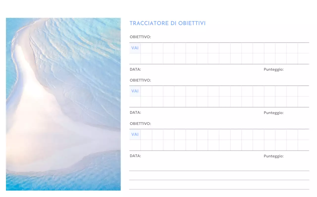 Calendario con foto tracciatore di obiettivi con un tocco di blu