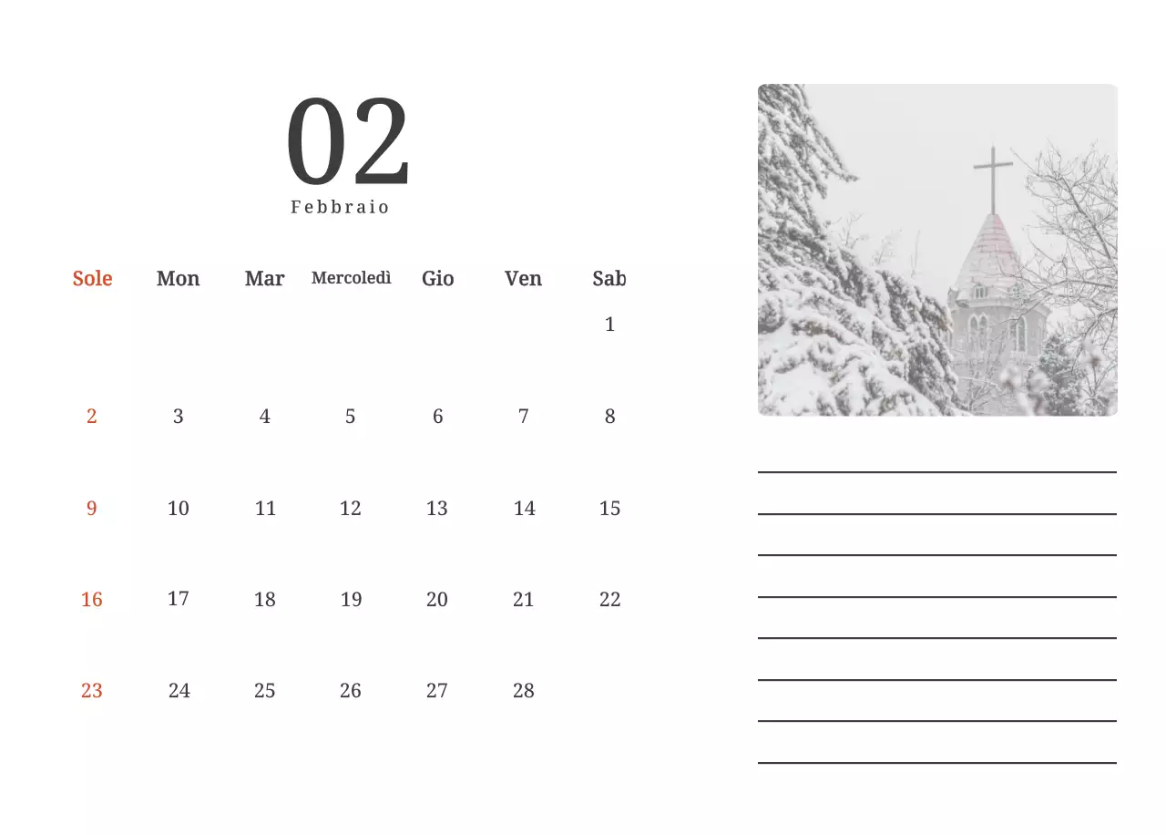 Un calendario fotografico con chiese in dipinti di paesaggio