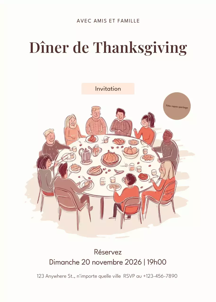 invitation traditionnelle beige pour Thanksgiving