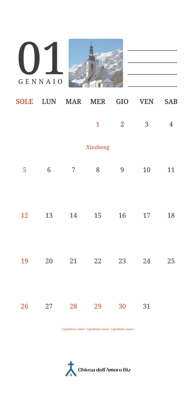 Un calendario fotografico con chiese in dipinti di paesaggio