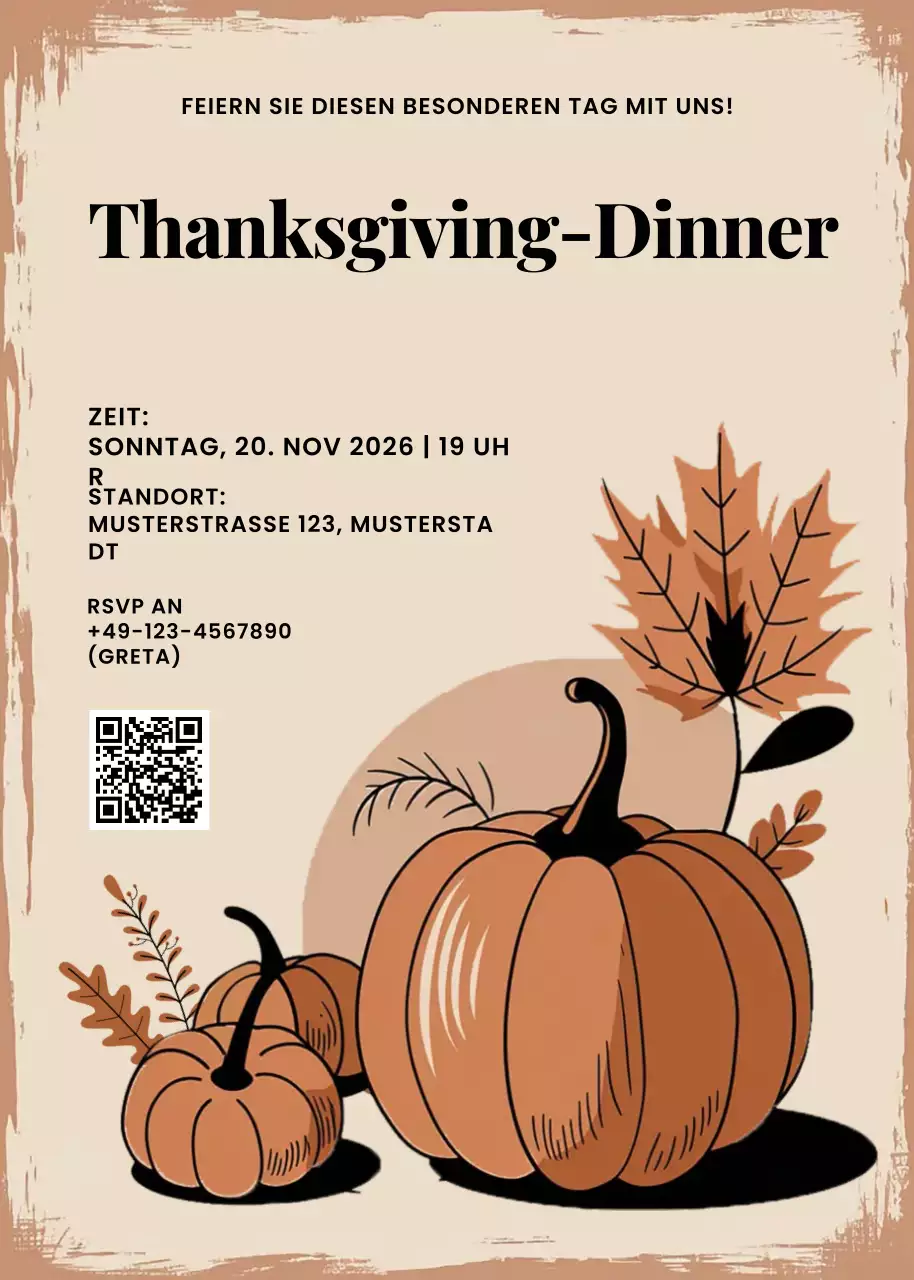 Beige Rustikale Thanksgiving-Einladung