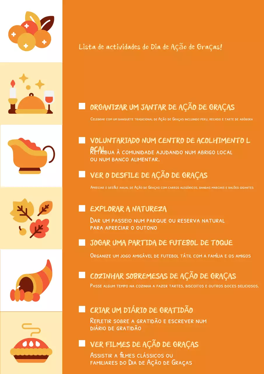 Lista de controlo do feriado de Ação de Graças tradicional laranja