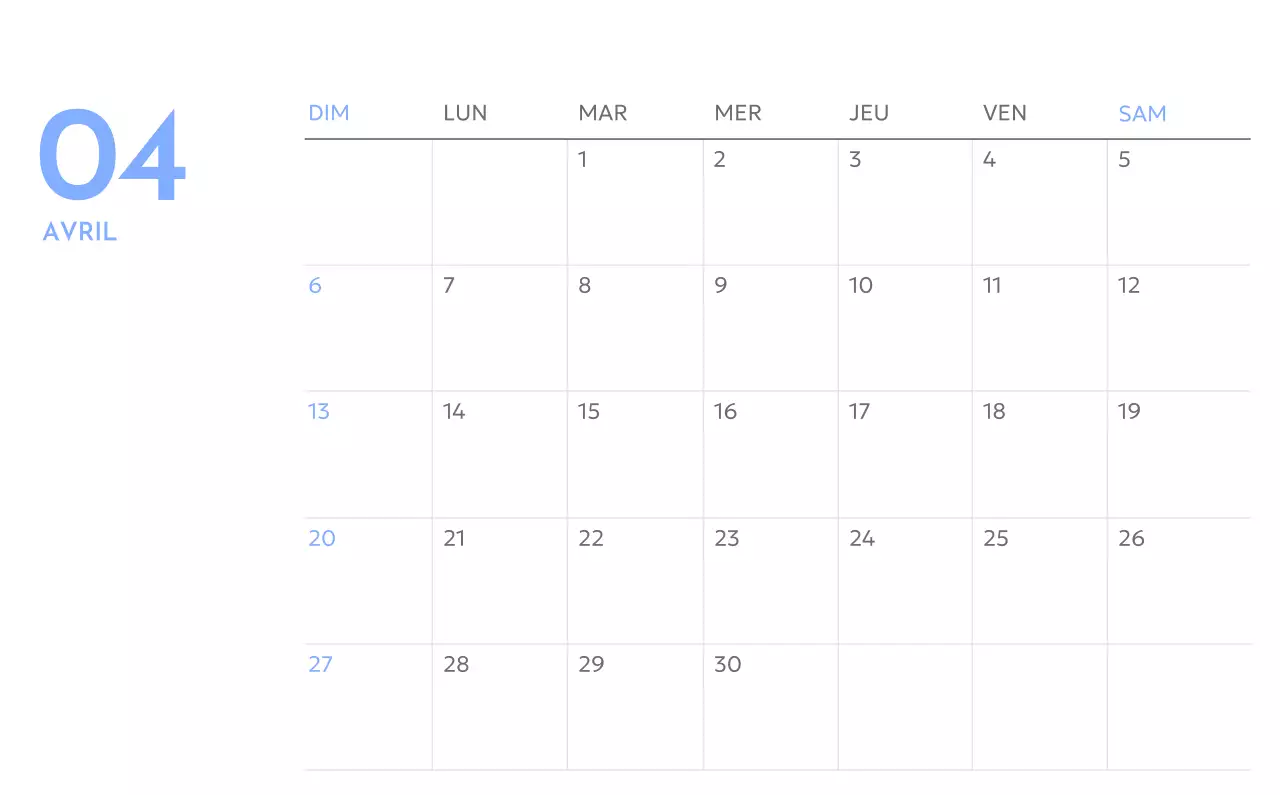 Calendrier photo de suivi des objectifs avec une touche de bleu
