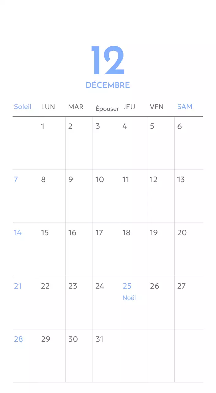 Calendrier photo de suivi des objectifs avec une touche de bleu