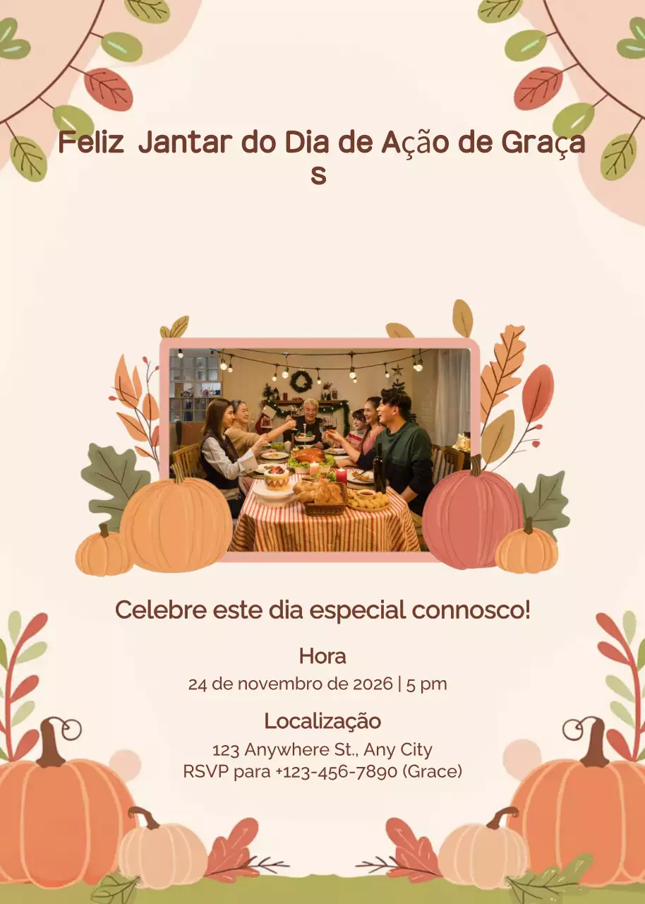 convite de Ação de Graças tradicional bege