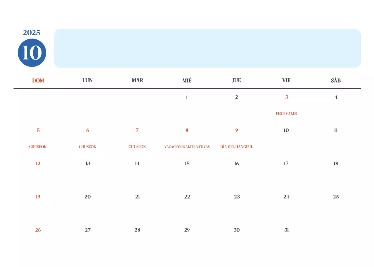 Calendario del Hospital Moderno Azul