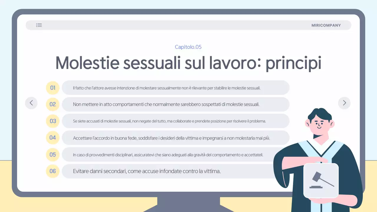 Materiale di formazione semplice e di colore azzurro per la prevenzione delle molestie sul luogo di lavoro