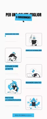 5 CONSIGLI PER UNA SALUTE MIGLIORE ILLUSTRAZIONE DIVERTENTE INFOGRAFICA SEMPLICE E AUDACE