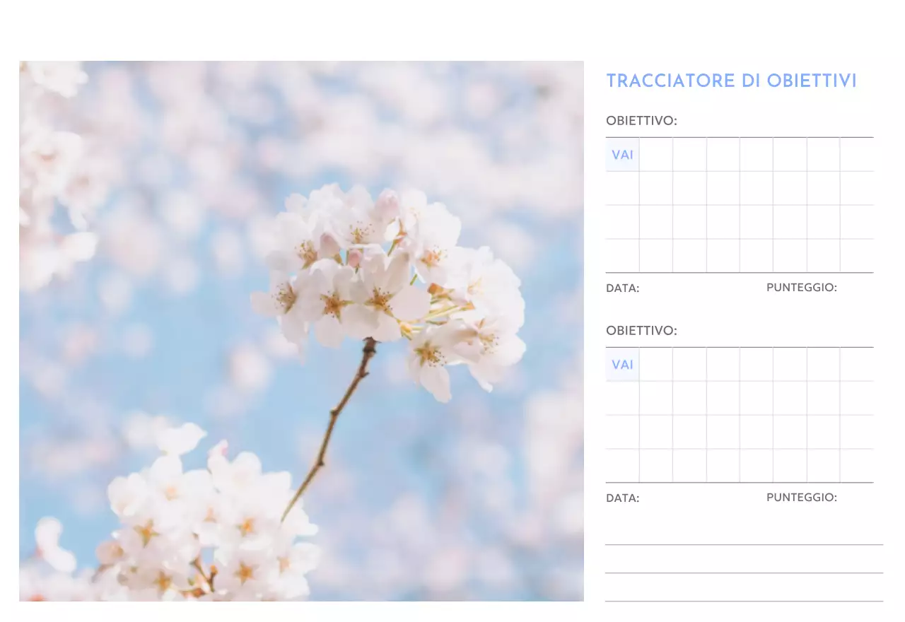 Calendario con foto tracciatore di obiettivi con un tocco di blu