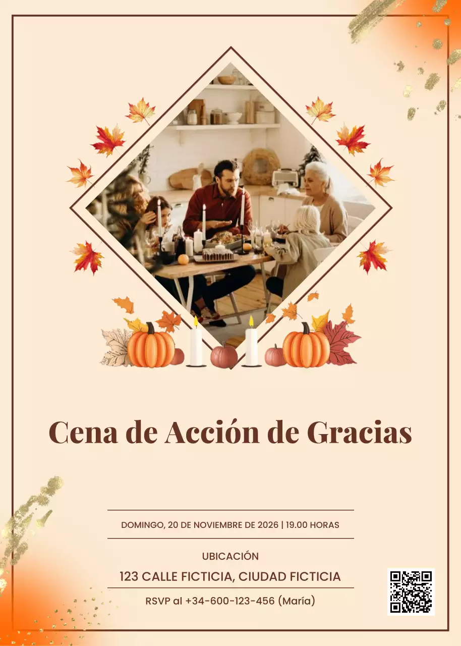 Invitación tradicional naranja de Acción de Gracias