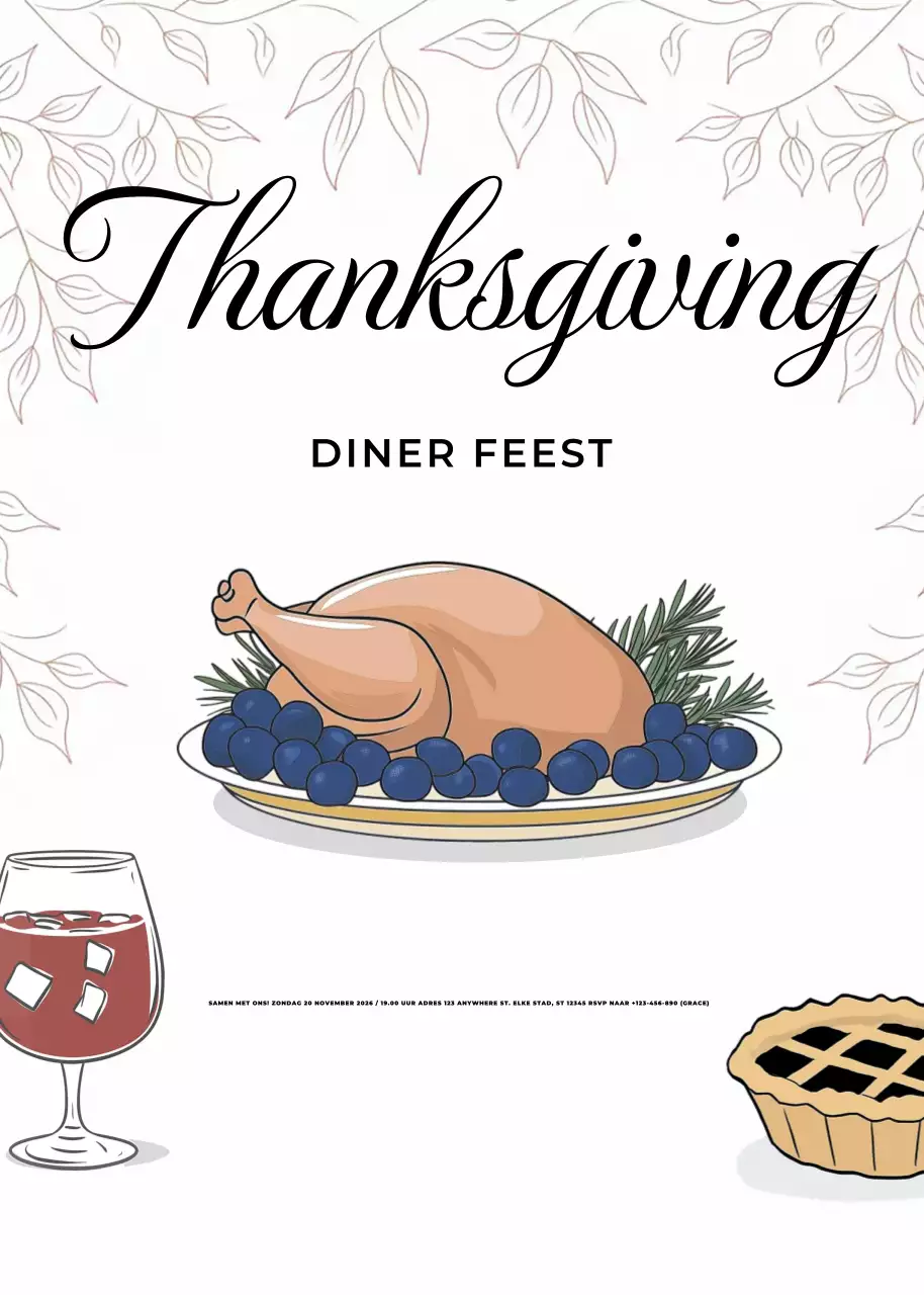 Witte Beige Elegante Uitnodiging voor Thanksgiving