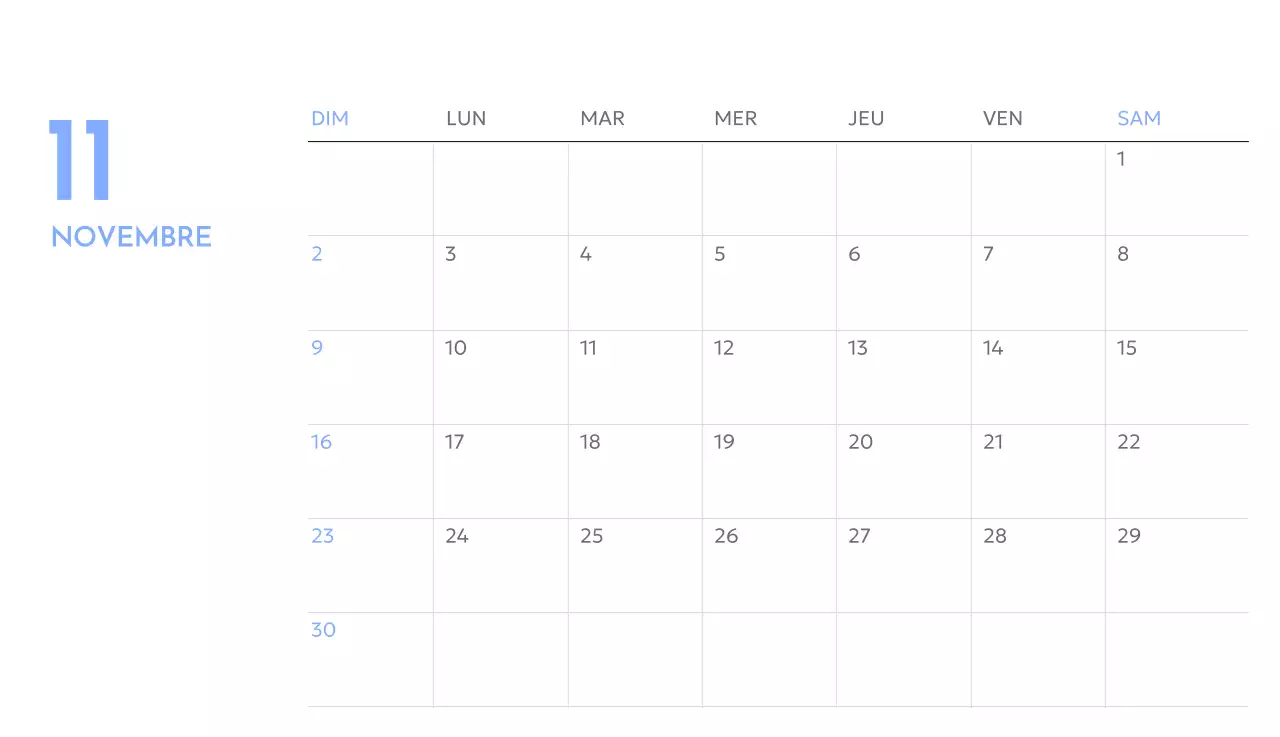 Calendrier photo de suivi des objectifs avec une touche de bleu