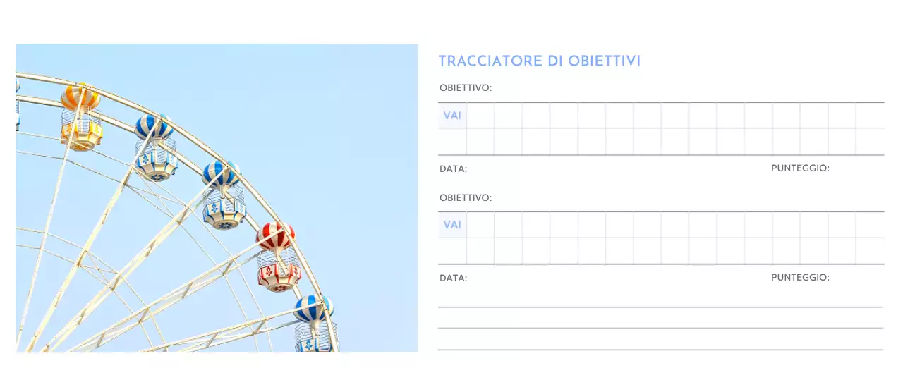 Calendario con foto tracciatore di obiettivi con un tocco di blu