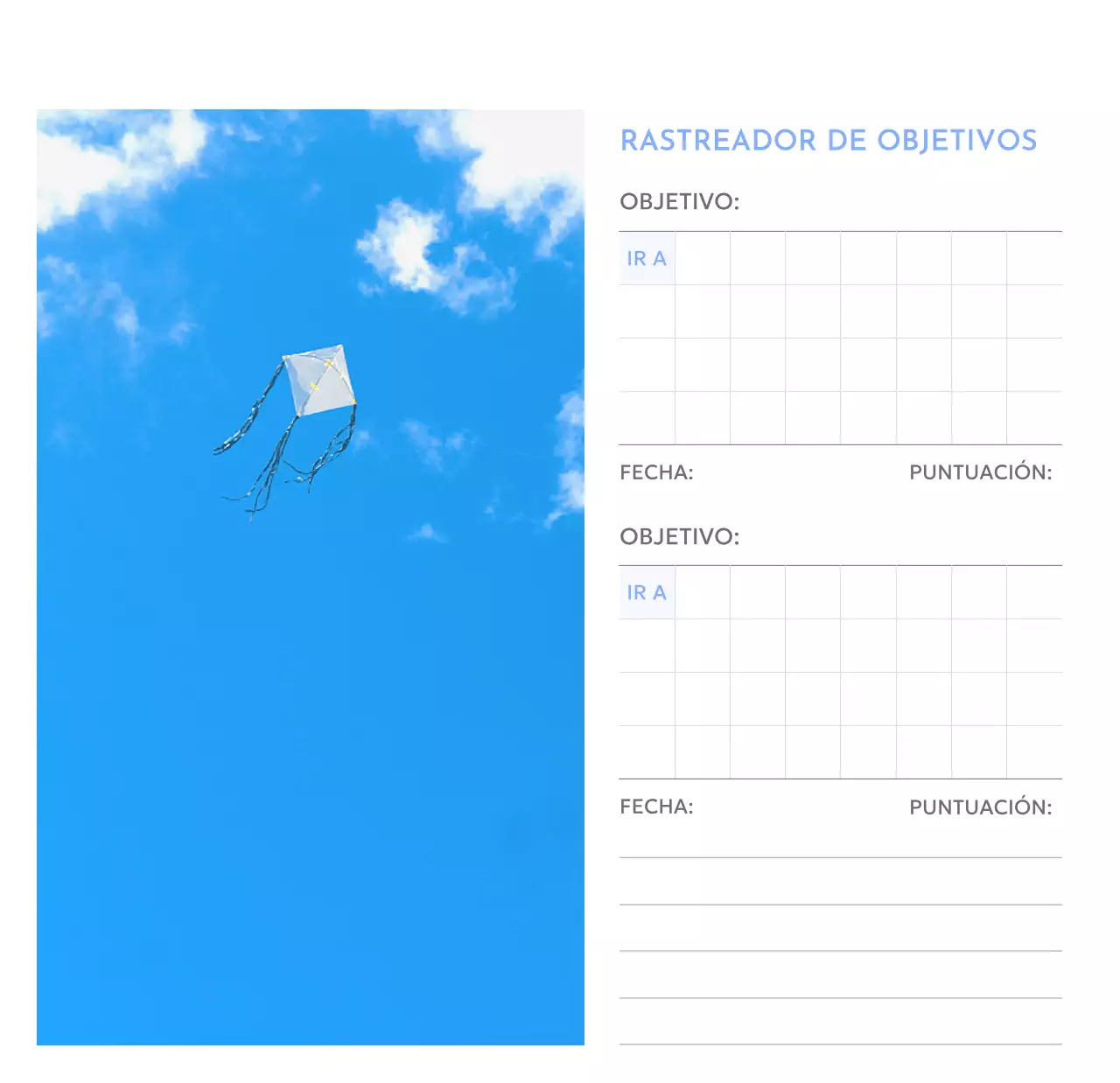 Calendario fotográfico de seguimiento de objetivos con un toque de azul
