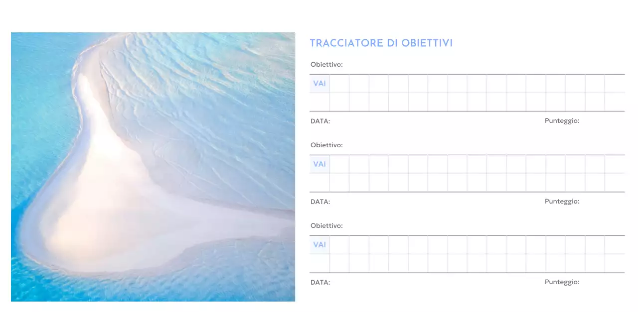 Calendario con foto tracciatore di obiettivi con un tocco di blu