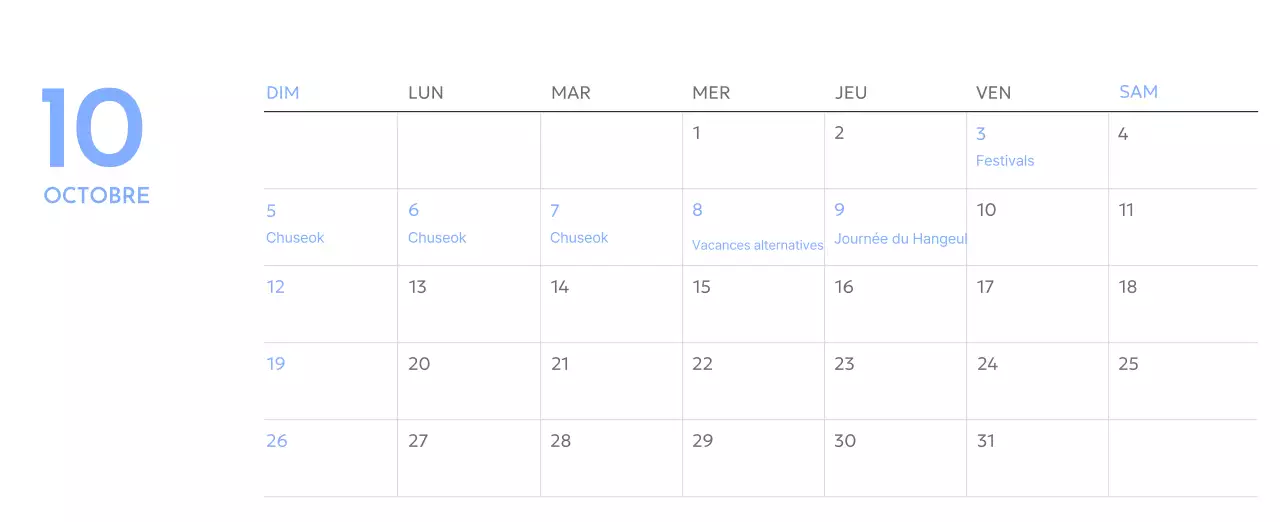 Calendrier photo de suivi des objectifs avec une touche de bleu
