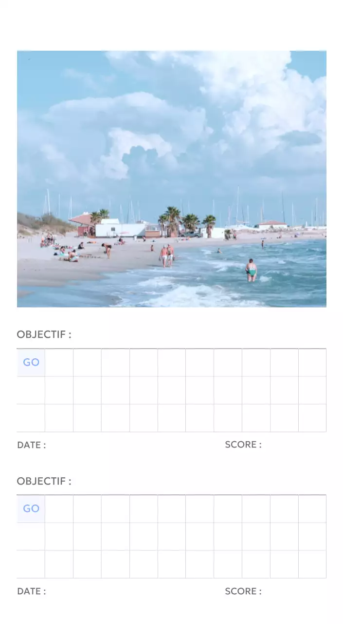 Calendrier photo de suivi des objectifs avec une touche de bleu