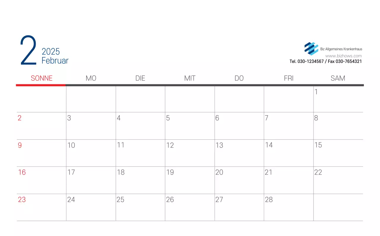 Marineblauer einfacher Krankenhaus-Werbekalender