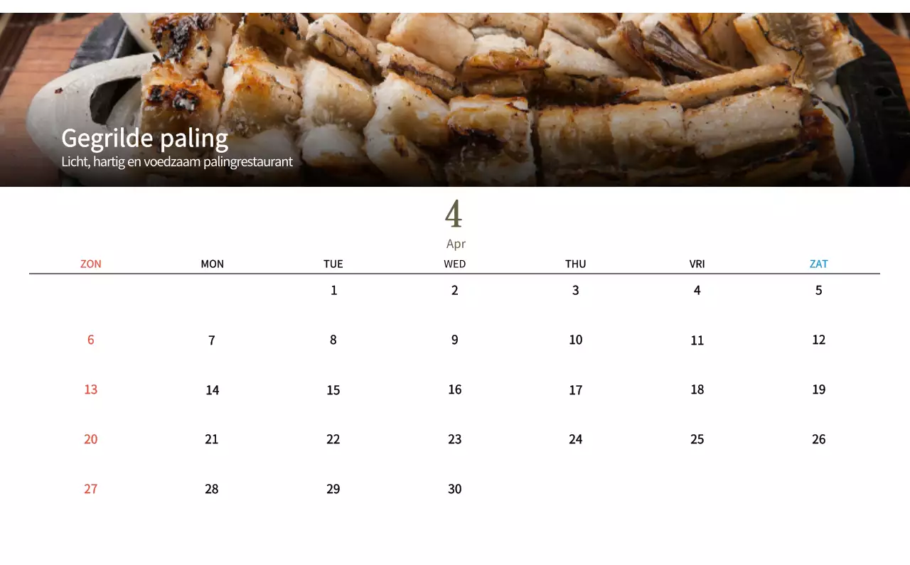 Beige Traditionele Eetkalender